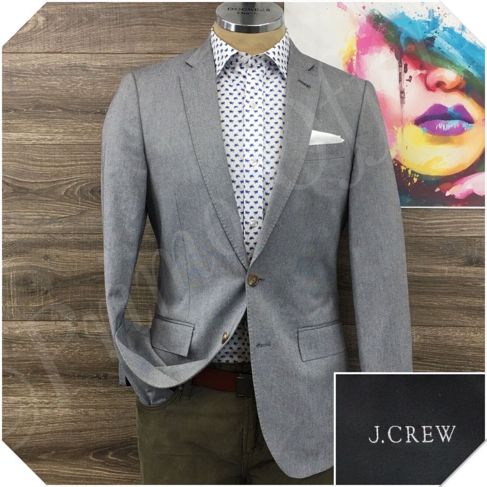 J CREW LUDLOW Mens Blazer Sport Coat Casual Jacket Size 36R Cotton Suit Gray‎
